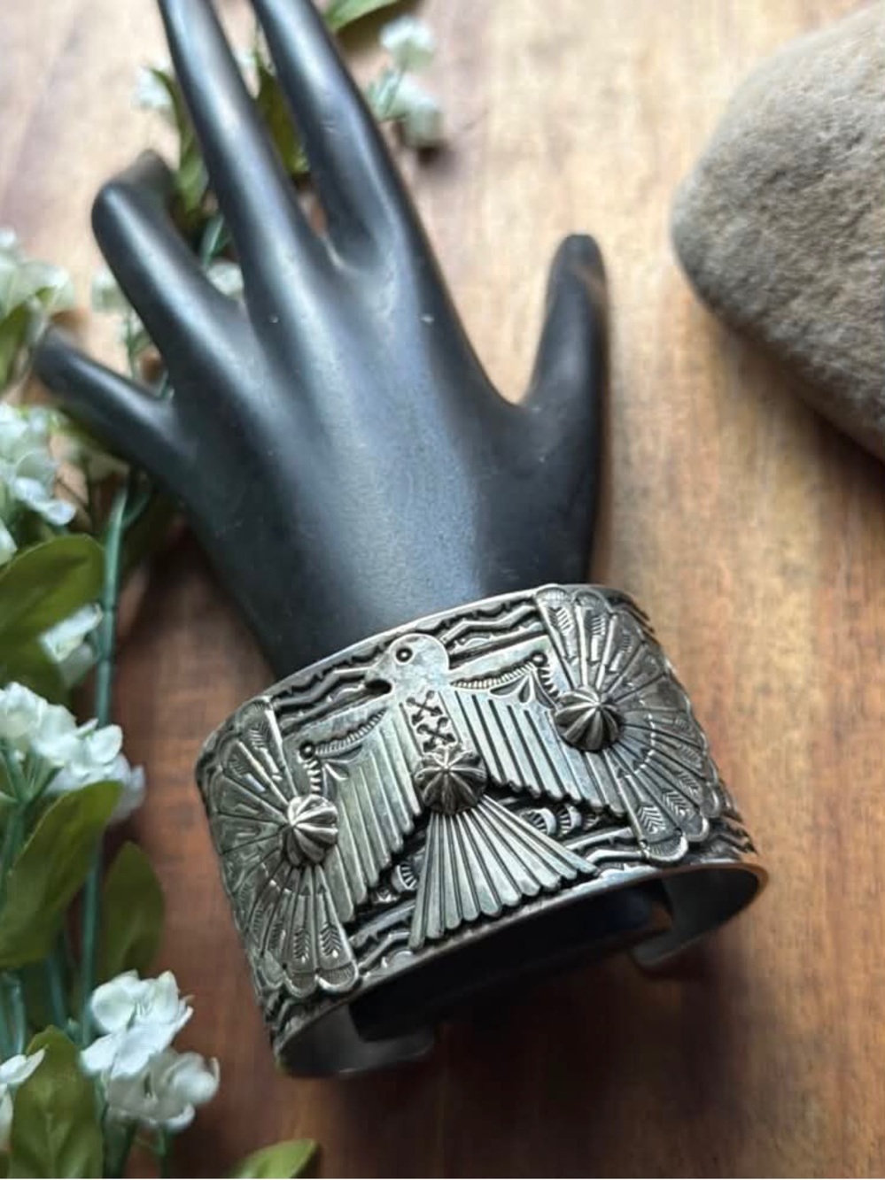 Sunshine Reeves Sterling Silver Thunderbird Cuff Bracelet Navajo Gift - Picture 6 of 12